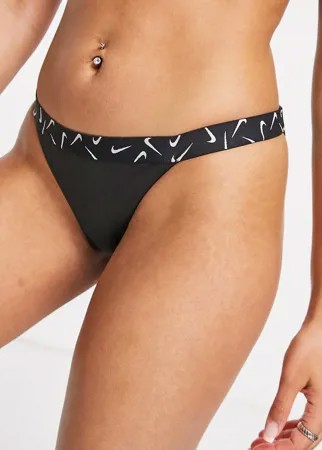 Черные трусы-бикини с фирменной лентой и логотипом-галочкой Nike Swimming-Черный