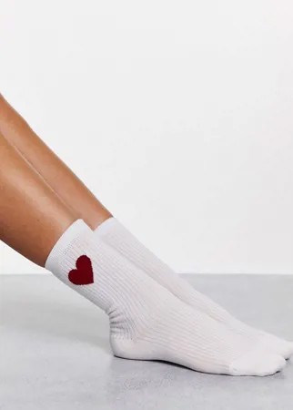 Белые носки в рубчик из смесового органического хлопка с сердечками & Other Stories-Белый