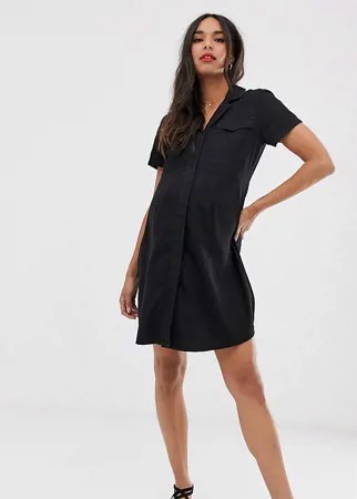 Джинсовое платье-рубашка мини с карманами ASOS DESIGN Maternity-Черный
