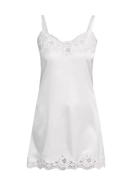 Ночная рубашка из шелкового атласа с кружевной отделкой Dolce&Gabbana, белый