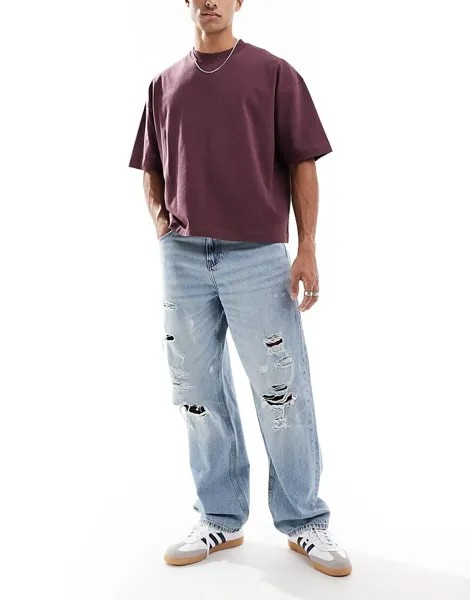 ASOS DESIGN – Голубые потертые джинсы свободного кроя