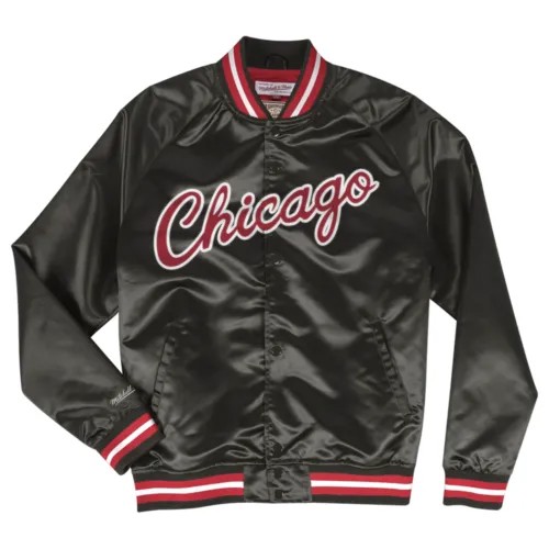 Mitchell - Ness Легкая Атласная Куртка Мужская Черная Повседневная Спортивная Верхняя Одежда ST