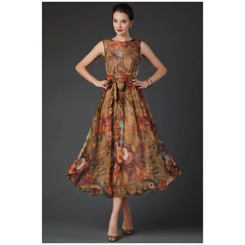 Платье Арт-Деко, размер 42, коричневый