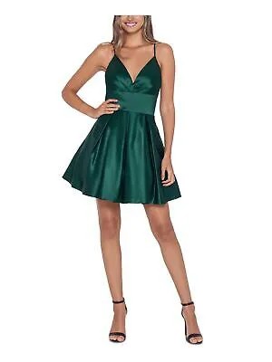 Женское зеленое короткое платье BLONDIE с низкой завязкой на спине и широким поясом на тонких бретельках 13