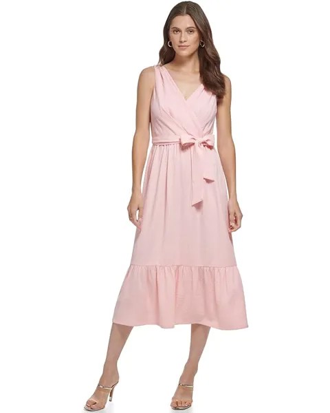 Платье DKNY V-Neck Ruffle Hem Midi, цвет Blossom/Cream