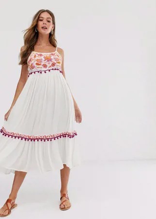 Платье миди с цветочной вышивкой Raga - First-Белый