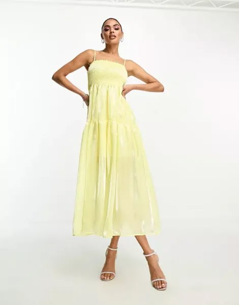 Лимонное многоярусное свободное платье длиной до икры Collective The Label