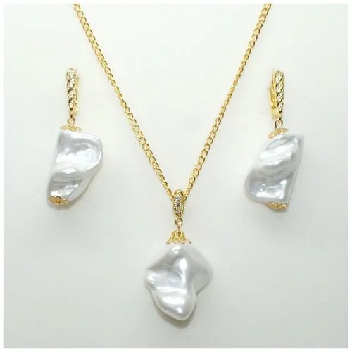Комплект бижутерии AV Jewelry: колье, серьги, жемчуг культивированный, размер колье/цепочки 45 см, белый, золотой