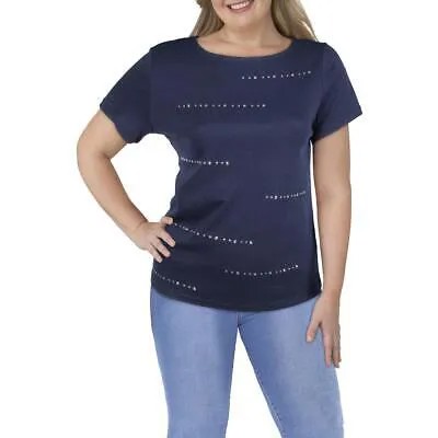 Karen Scott Женская темно-синяя трикотажная футболка с вырезом лодочкой Top Plus 0X BHFO 8317