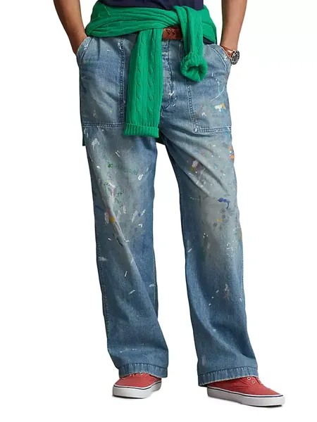 Прямые джинсы Carpenter с разбрызганной краской Polo Ralph Lauren, синий