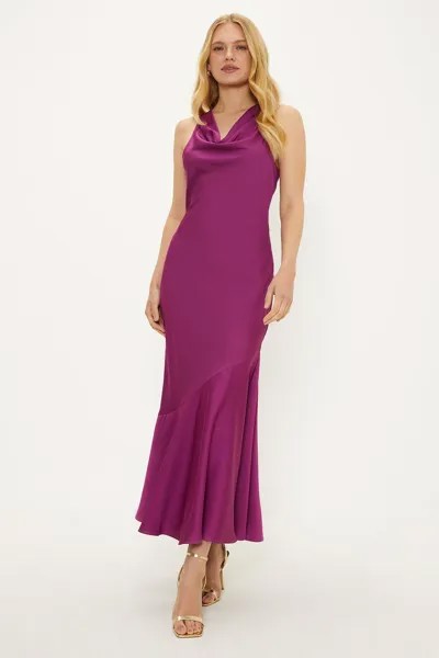 Атласное асимметричное платье миди с воротником-хомутом Oasis, фиолетовый