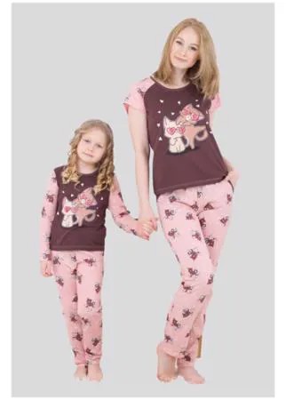 10838-36, цвет какао, пижама детская со штанами, размер 134 (36), пижама для девочки, домашний комплект, костюм домашний, пижама Family look, костюм для девочки с брюками