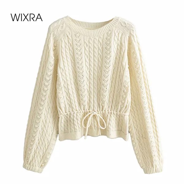 Wixra свободный свитер на шнуровке, женские пуловеры, мягкий джемпер, Осень-зима, корейский стиль, женские свитера, вязаные топы