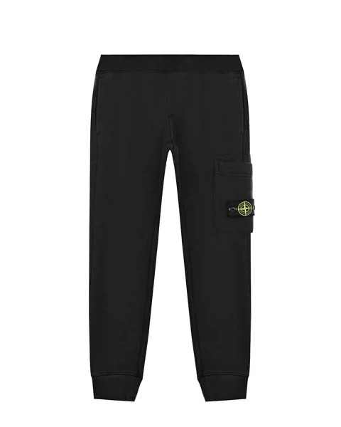 Черные спортивные брюки с накладным карманом Stone Island детские
