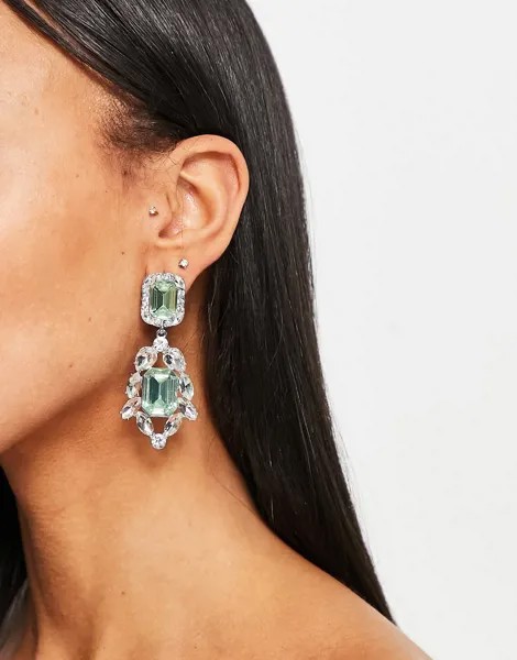 Серебристые серьги с двойными подвесками и кристаллами зеленого цвета ASOS DESIGN-Серебристый