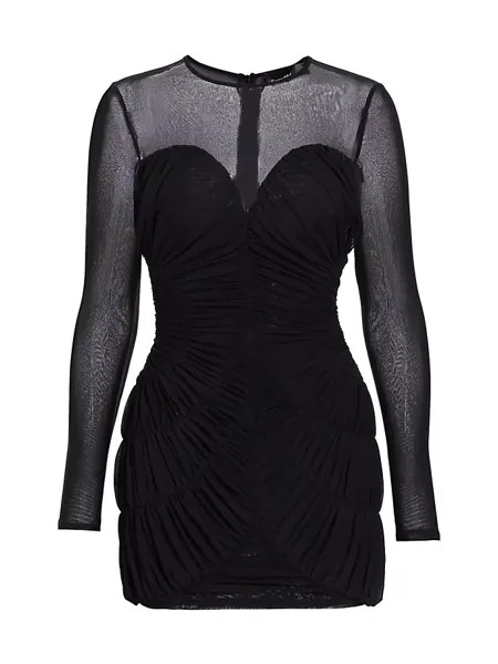 Сетчатое мини-платье Quincy с длинными рукавами и сборками Line & Dot, черный