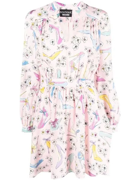 Boutique Moschino платье мини с длинными рукавами и цветочным принтом, розовый
