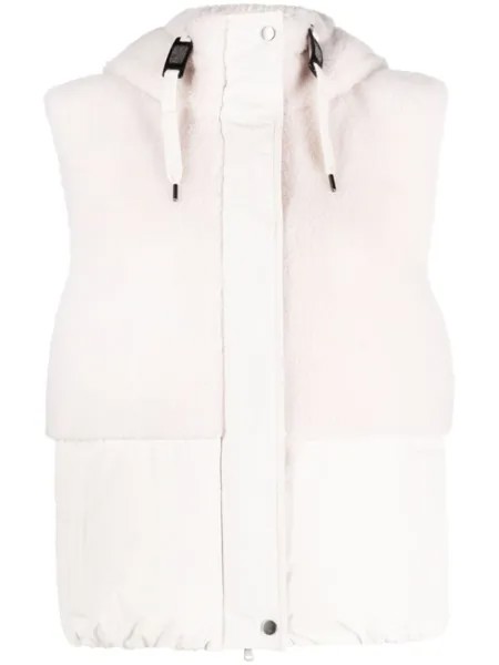 Brunello Cucinelli жилет с капюшоном и искусственным мехом, нейтральный цвет