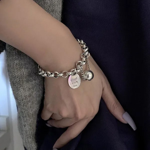 Винтаж Панк-мяч Кулон Tag Charms Буква Браслет для женщин Винтаж Толстая цепочка Хип-хоп Браслет Ювелирные изделия Рождественские подарки