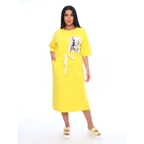 Платье-футболка mojersey, оверсайз, макси, карманы, размер XL (50), желтый