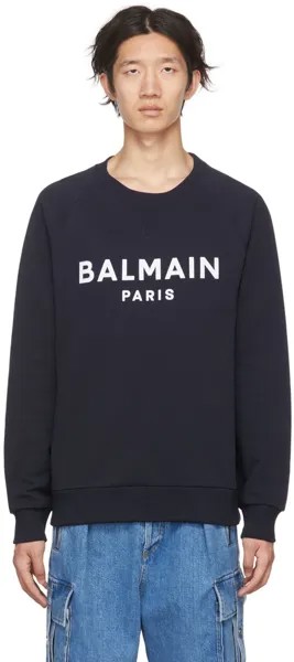 Темно-синяя толстовка из флока Balmain