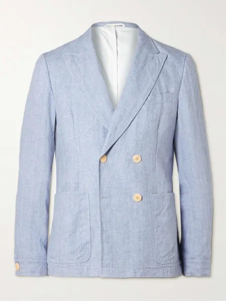 Двубортный льняной пиджак OLIVER SPENCER, синий