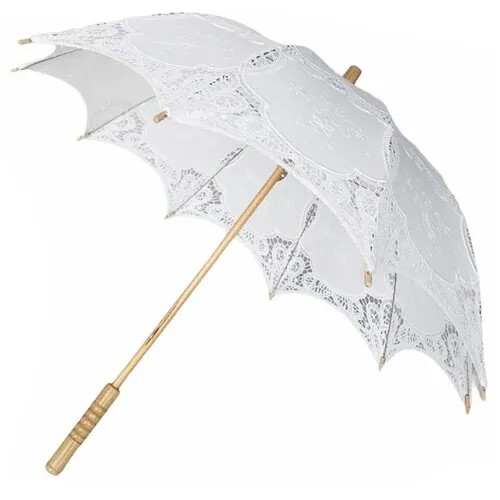 Зонт-трость Meddo, механика, 2 сложения, купол 75 см., 10 спиц, деревянная ручка, для женщин, белый