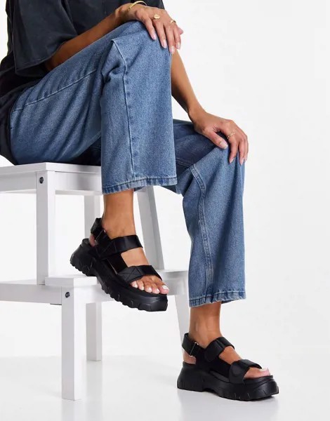 Черные сандалии с двумя ремешками и толстой подошвой ASOS DESIGN Flavia-Черный цвет