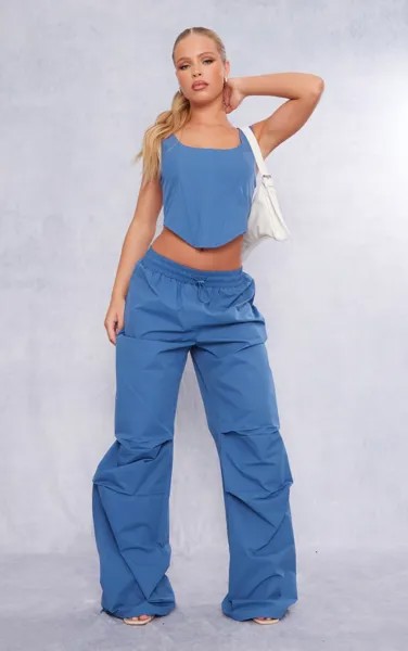 PrettyLittleThing Синие брюки карго со складками и кулиской