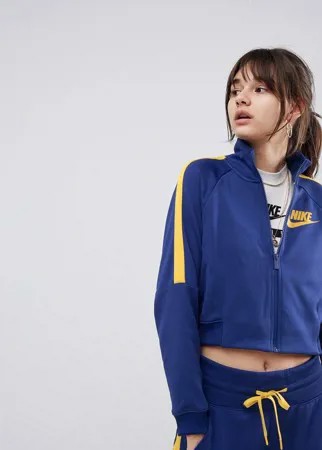 Желто-синяя укороченная спортивная куртка Nike-Голубой