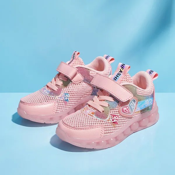 HOBIBEAR Girls Cartoon Mesh Нескользящие дышащие желе-подошвы Спортивные повседневные кроссовки