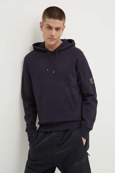 Хлопковая толстовка Diagonal Raised Fleece Lens Hoodie C.P. Company, темно-синий
