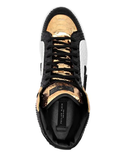 Высокие кеды из кожи питона PHANTOM KICK$ Philipp Plein, золото