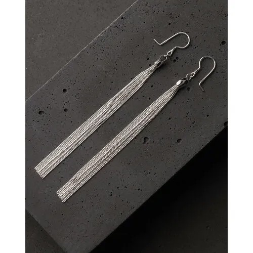 Серьги двусторонние, цепочки Krastsvetmet, серебро, 925 проба, длина 10 см, , серебристый