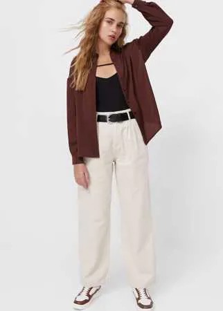 Stradivarius Рубашка Из Сатина Коричневый Xs