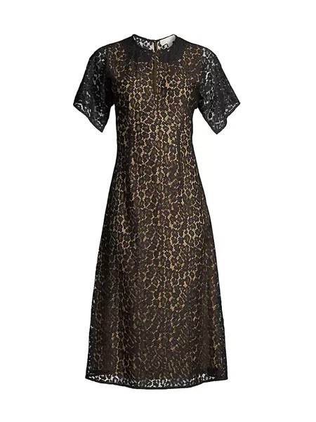 Кружевное платье-миди с леопардовым принтом Michael Michael Kors, черный