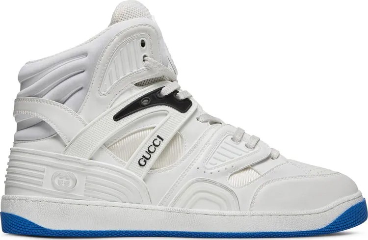 Кроссовки Gucci Basket High Sneaker White Blue, белый