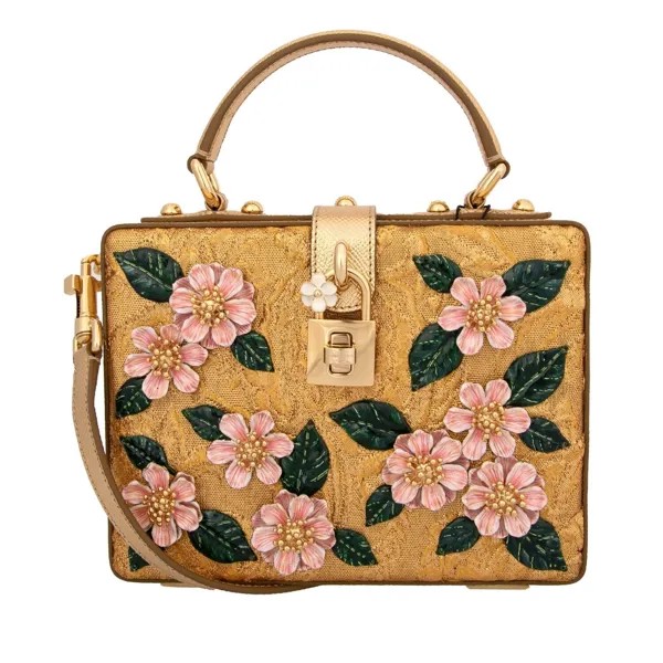 DOLCE - GABBANA Кожаный клатч с люрексом и цветочным декором DOLCE BOX Gold 11318