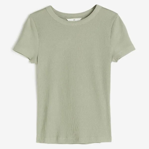 Футболка H&M Ribbed Modal-blend, зеленый