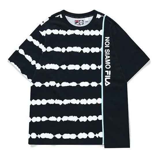 Футболка Men's FILA FUSION Tie Dye Printing Irregular Splicing Loose Knit Short Sleeve Black White T-Shirt, цвет tan