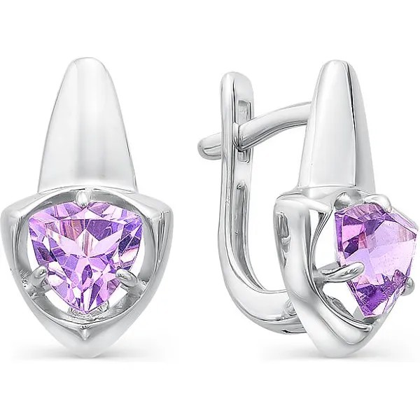 Серьги женские из серебра АЛЬКОР 02-0375, аметист