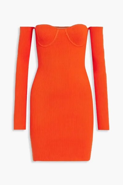 Платье мини в рубчик с открытыми плечами Helmut Lang, оранжевый