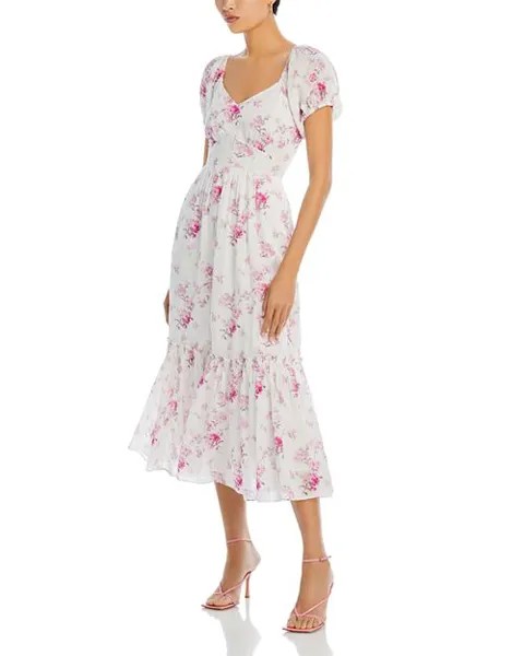 Платье миди Angie из хлопка с цветочным принтом LoveShackFancy, цвет Pink
