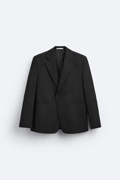 Костюмный пиджак из смесовой шерсти ZARA, черный