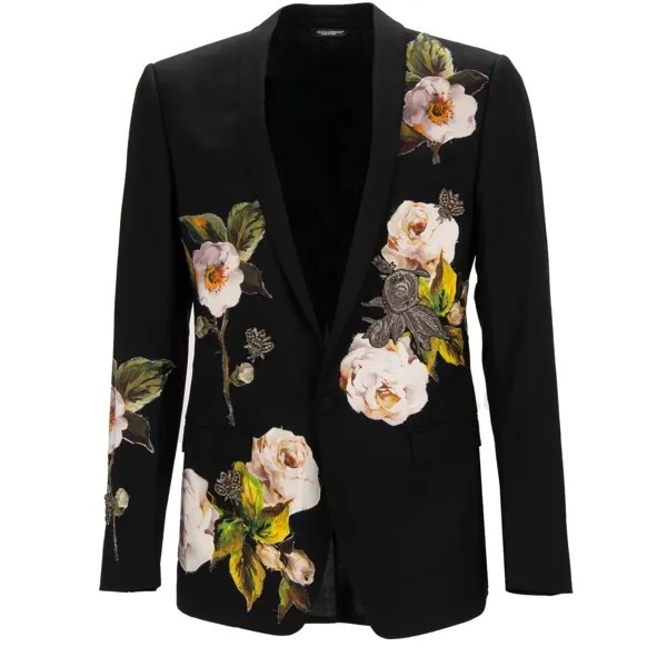 DOLCE - GABBANA GOLD Пиджак-смокинг с цветочной розой и короной, черный 46 36 S 12549