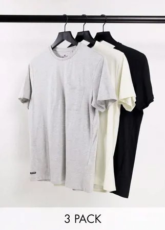 Набор из 3 футболок с карманом черного, серого и кремового цветов Threadbare-Серый