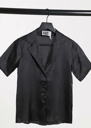 Черная атласная рубашка с короткими рукавами Reclaimed Vintage Inspired-Черный