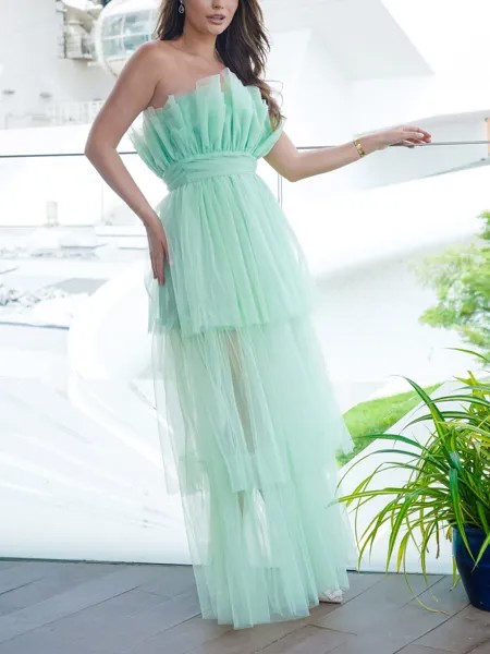 Платье макси Наталья из кружева и бисера, шалфейный зеленый