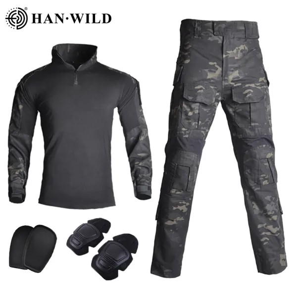 Комплект тактической формы HAN WILD G3 для мужчин, камуфляжная военная одежда Rip-stop, армейский костюм, брюки-карго Мультикам для страйкбола, боев...