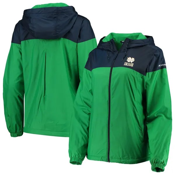 Женская ветровка с молнией во всю длину, зеленая/темно-синяя куртка Notre Dame Fighting Irish с подкладкой вперед